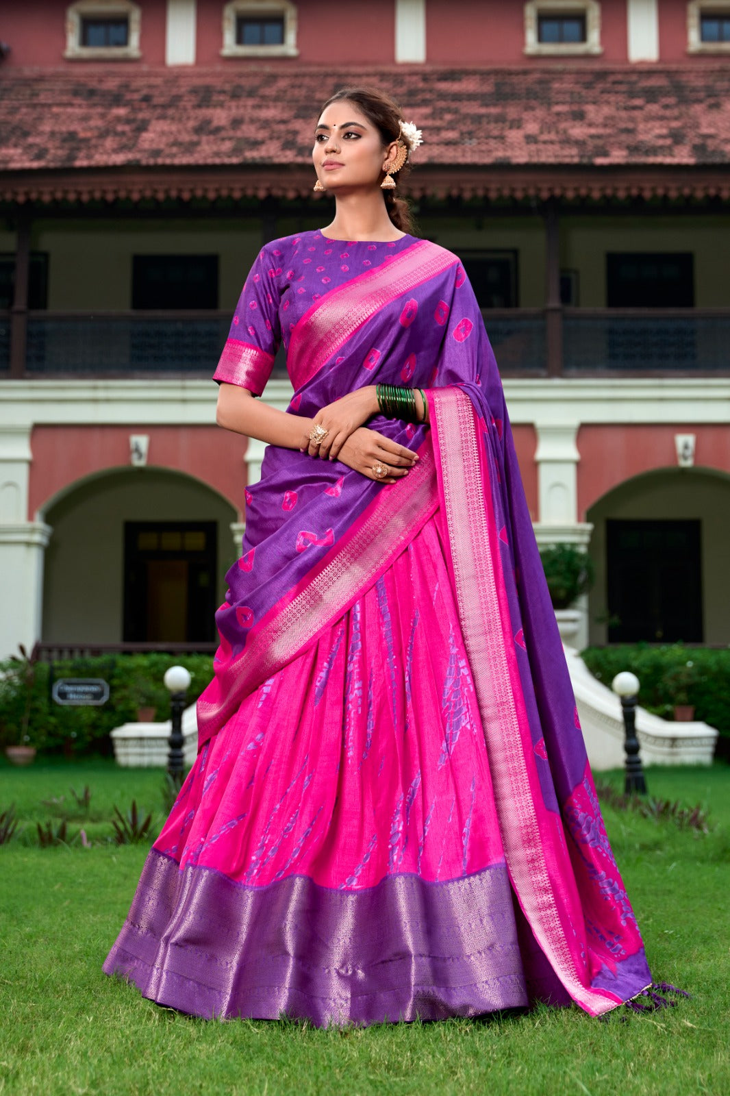RAASHI Collection – Shibori Print Dola Silk Lehenga Choli Set PURPLE