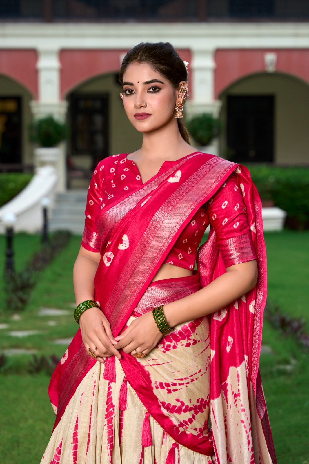 RAASHI Collection – Shibori Print Dola Silk Lehenga Choli Set RED