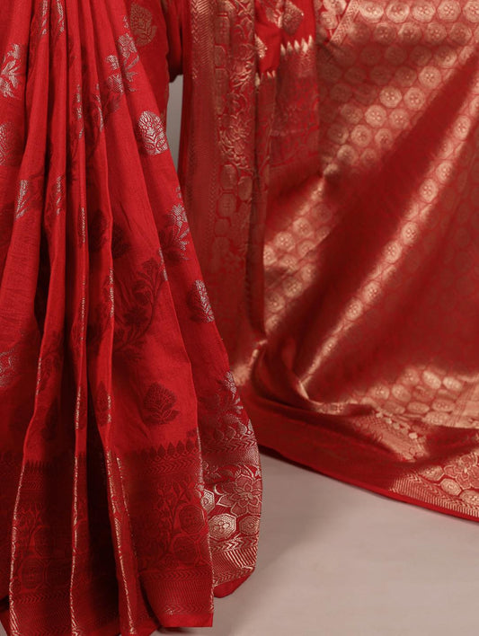 Soft Nylon Silk Zari Weaving Sarees red