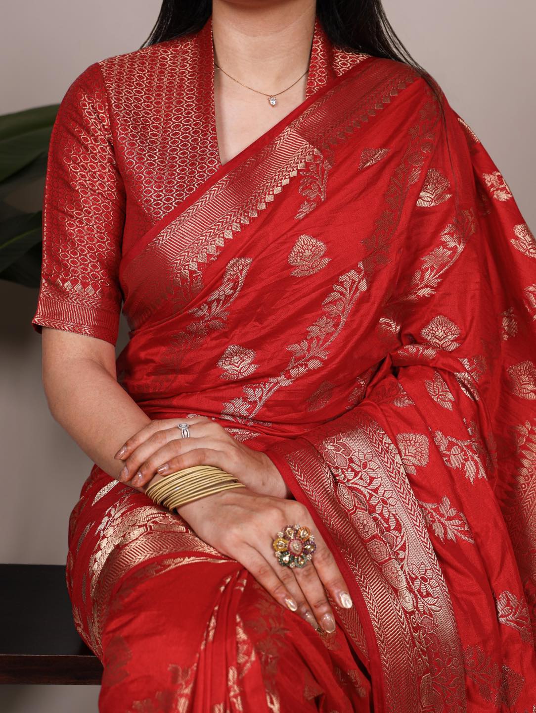 Soft Nylon Silk Zari Weaving Sarees red