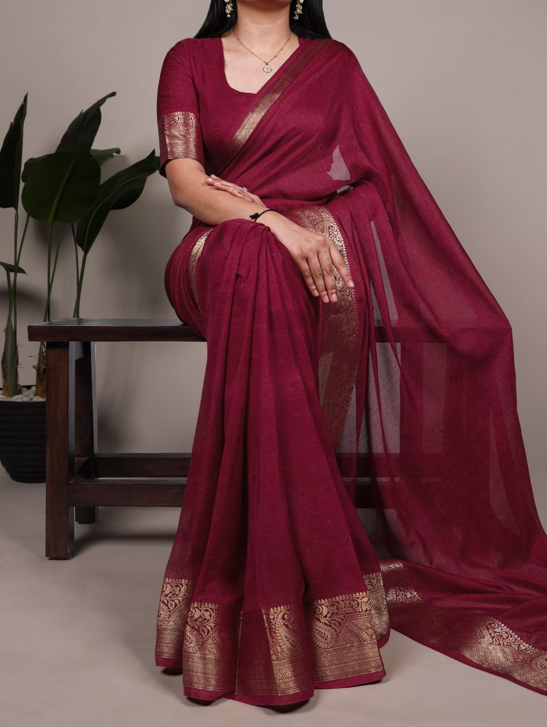 Mash Mellow Silk Plain Sarees with Jacquard Weaving Border brown