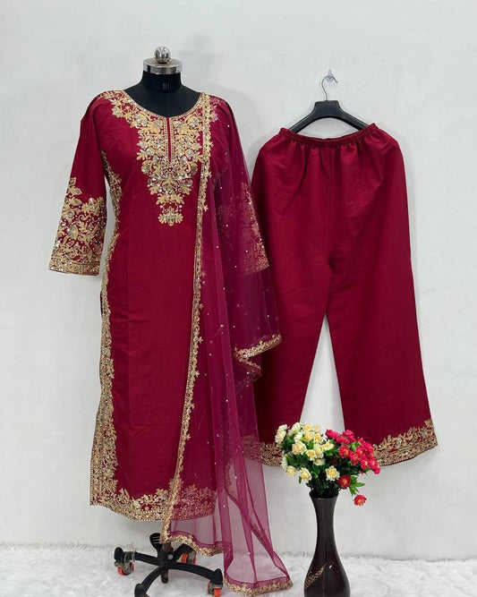 Roman Silk Embroidered & Sequence Work Suits with Soft Net Designer Dupatta