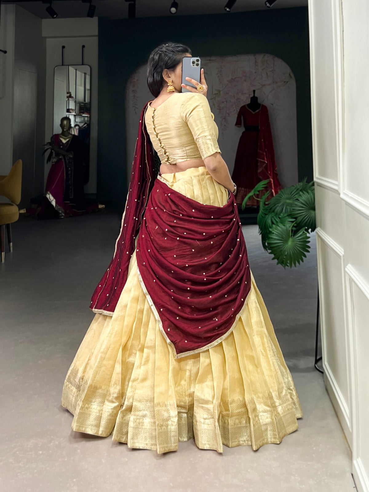 KESARIYA Collection – South’s Signature Weave in a Festive Lehenga Set - CREAM