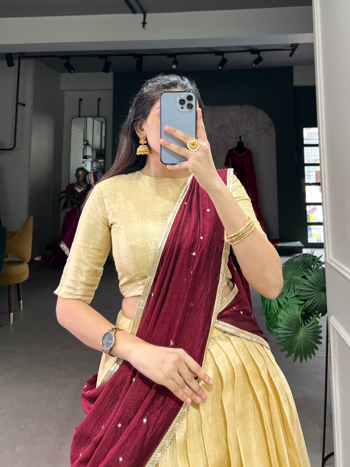 KESARIYA Collection – South’s Signature Weave in a Festive Lehenga Set - CREAM