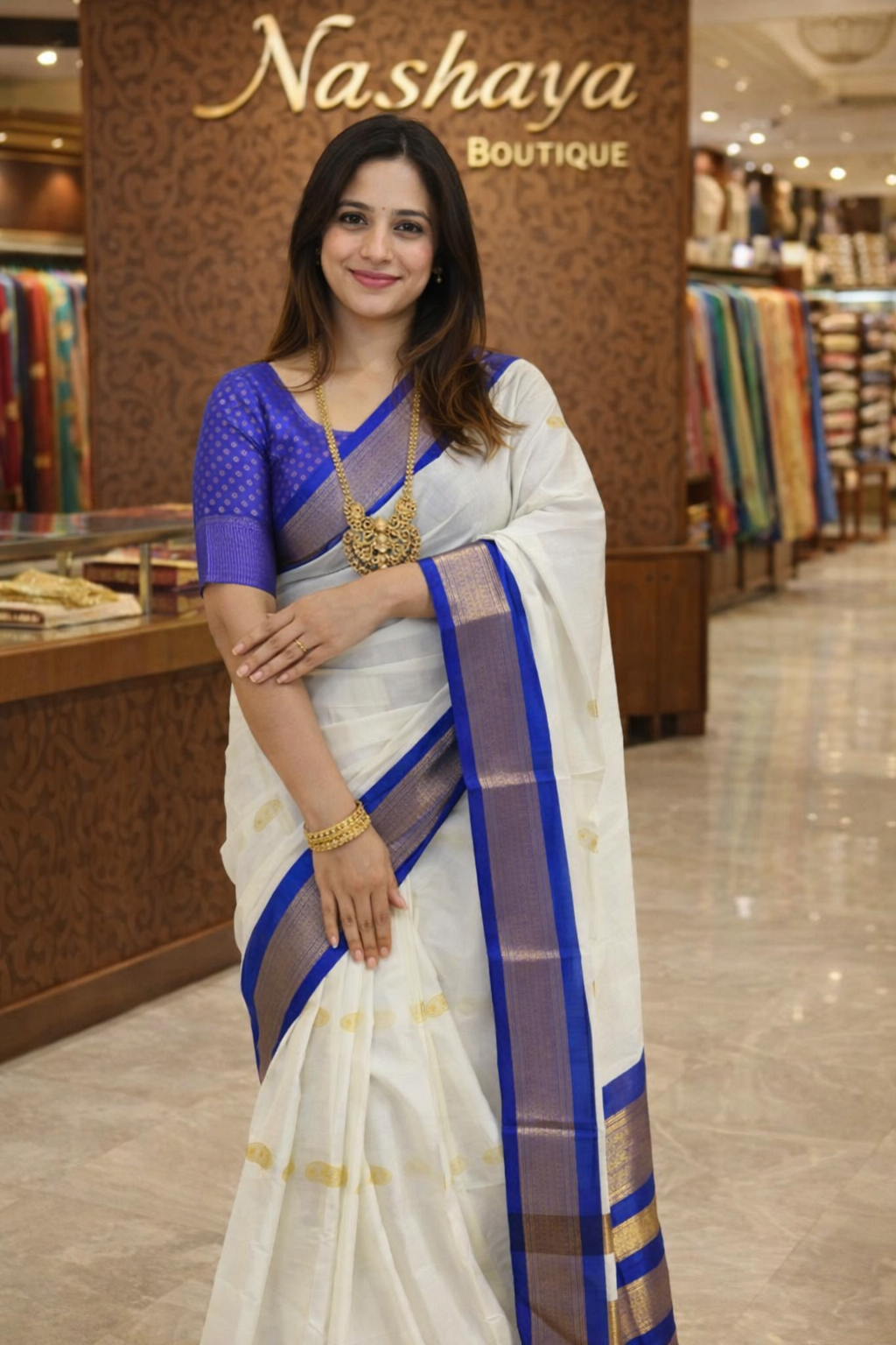 Cotton Silk Sarees with Jacquard Silk Borders White Blue