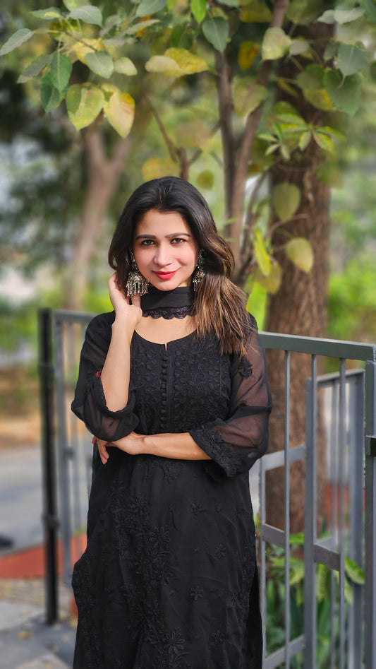 Roman silk Jequard Zari weaving suits - BLACK