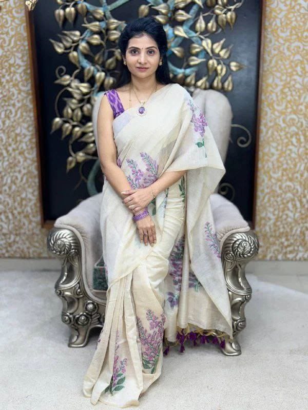 MG529 – Mangalya Linen Saree with Latkan Detail - Lavender