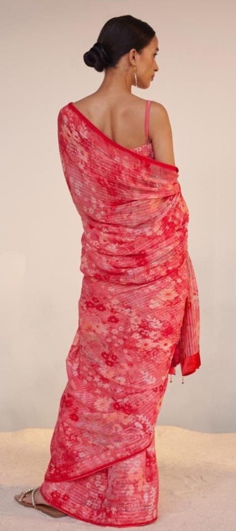 MG528 Georgette Saree with Digital Print & Crochet Sequin Work
