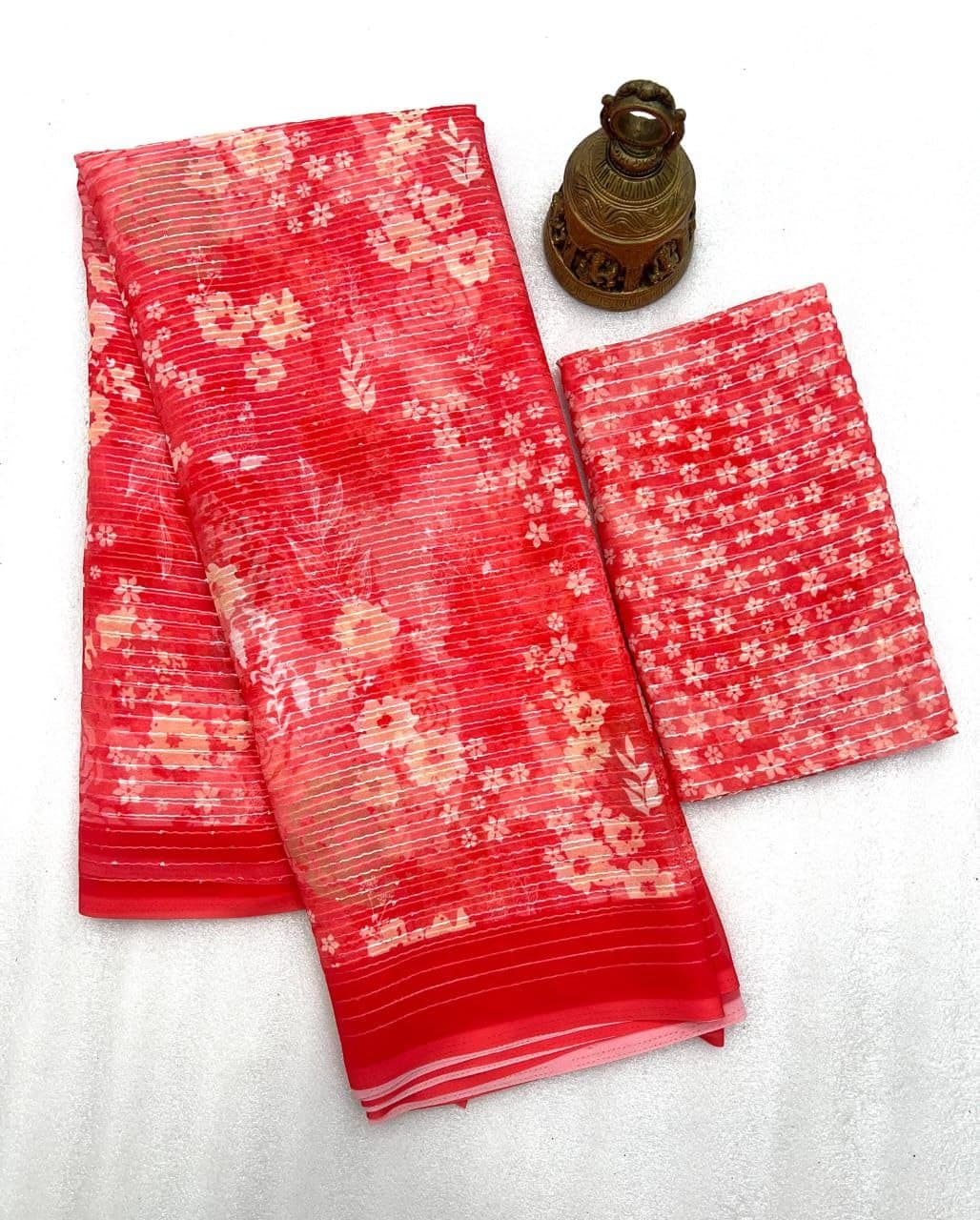 MG528 Georgette Saree with Digital Print & Crochet Sequin Work