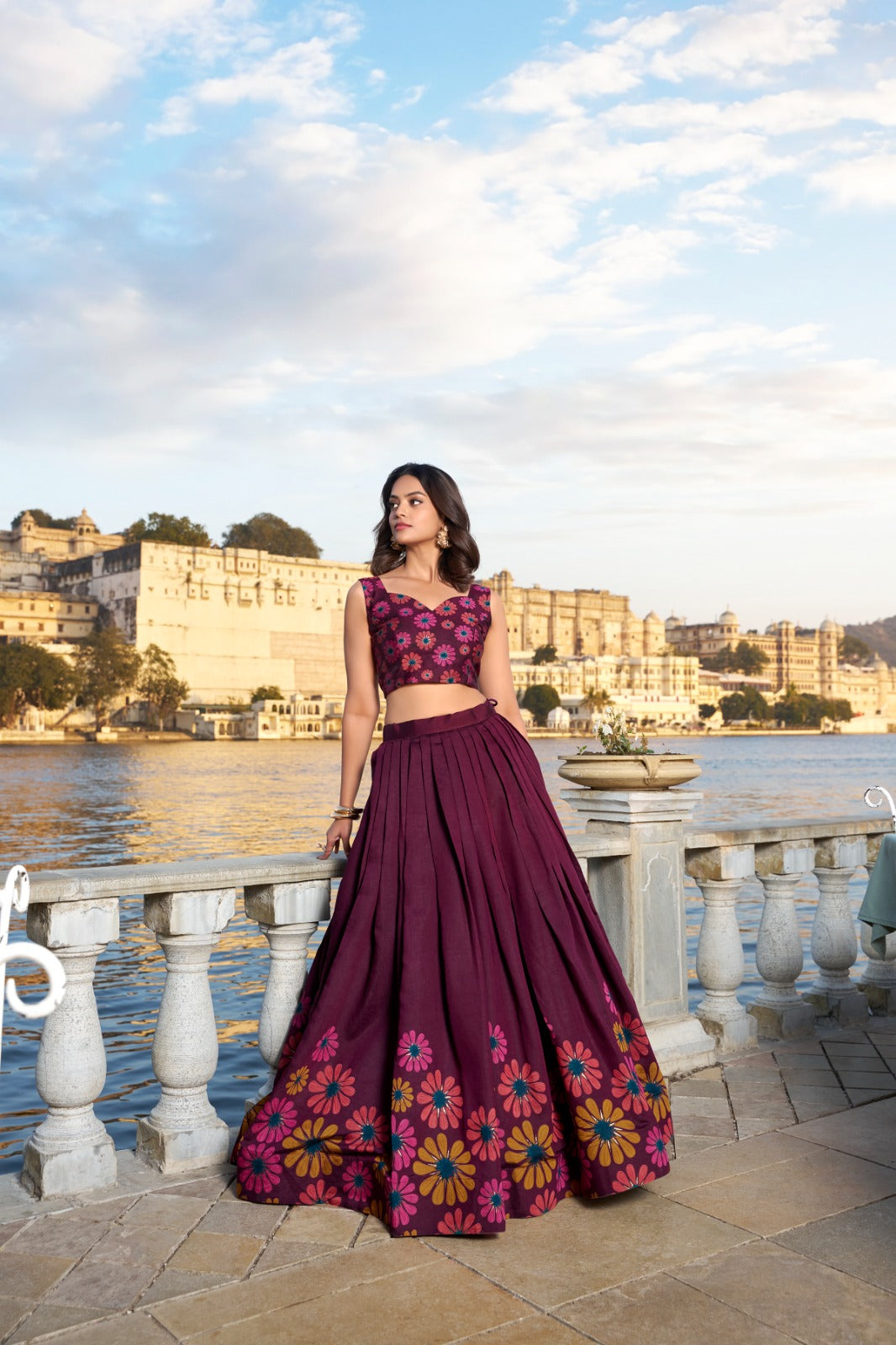 SUHANI Floral Tussar Silk Lehenga Choli with Foil Print & Tassel Dupatta – LNB1232WIN