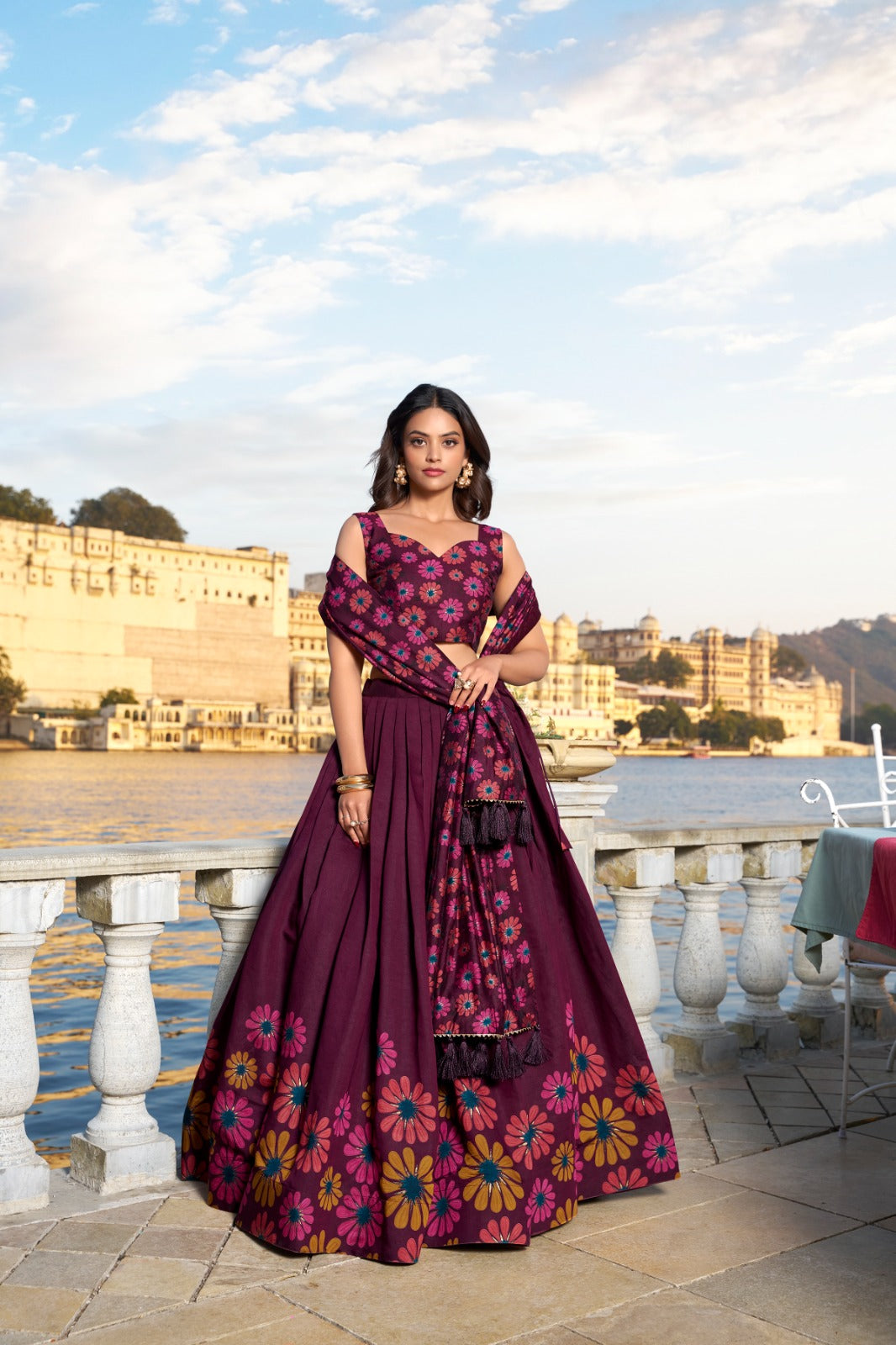 SUHANI Floral Tussar Silk Lehenga Choli with Foil Print & Tassel Dupatta – LNB1232WIN