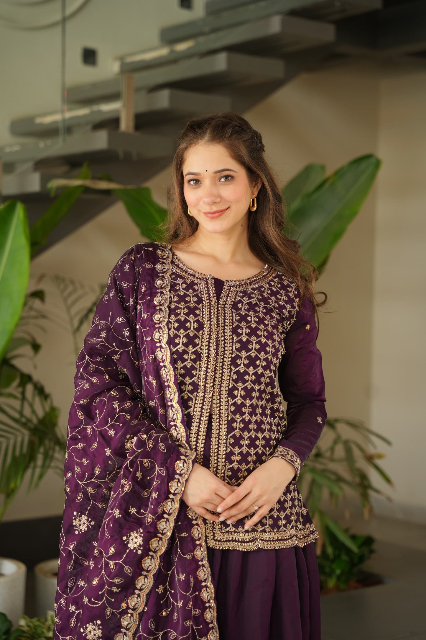 LW-9247 – Premium Designer Top-Bottom-Dupatta Set - Wine