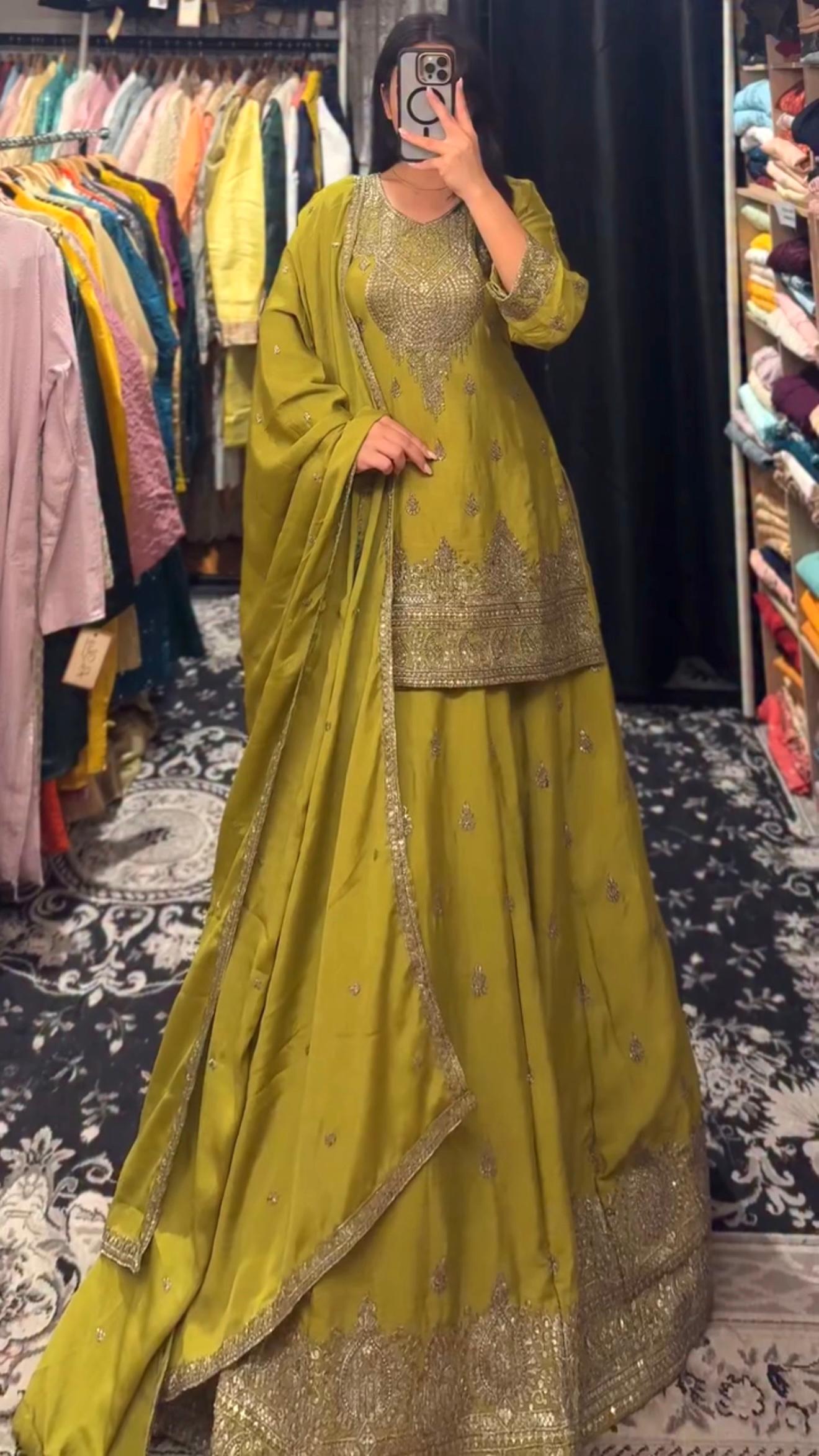 ZD-10005 – Designer Chinon Silk Lehenga Suit Set - Green