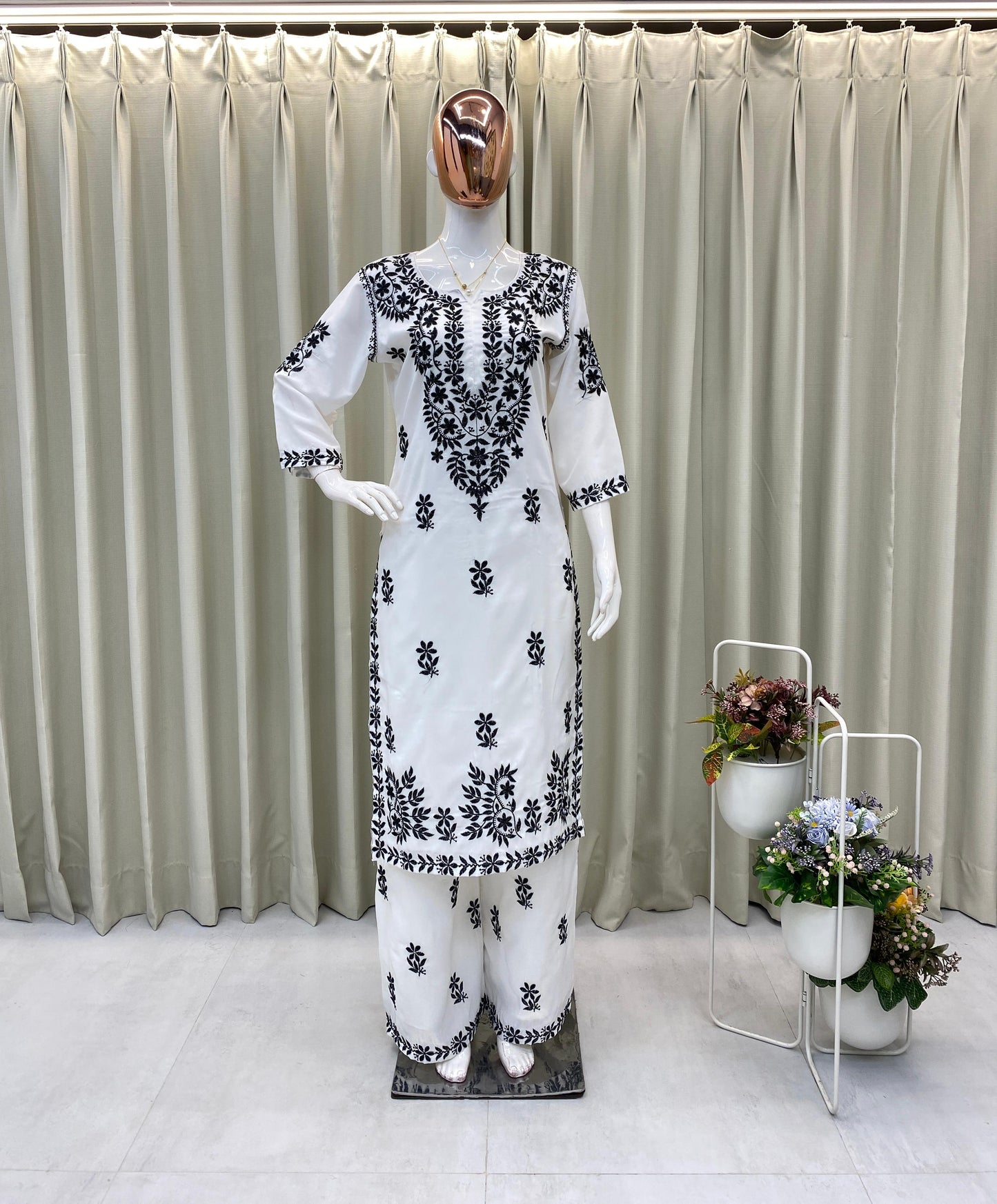 BE-376 – Designer & Daily Wear Kurta Plazzo Set - White