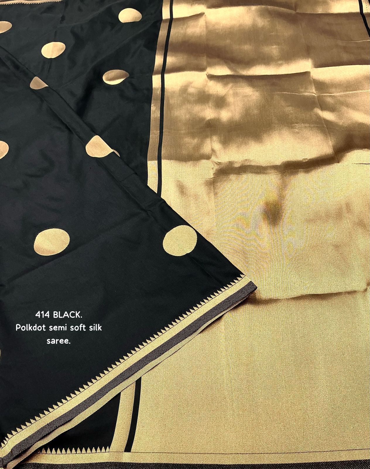 AK-414 BLACK POLKI – Elegant Semi Soft Silk Zari Woven Saree