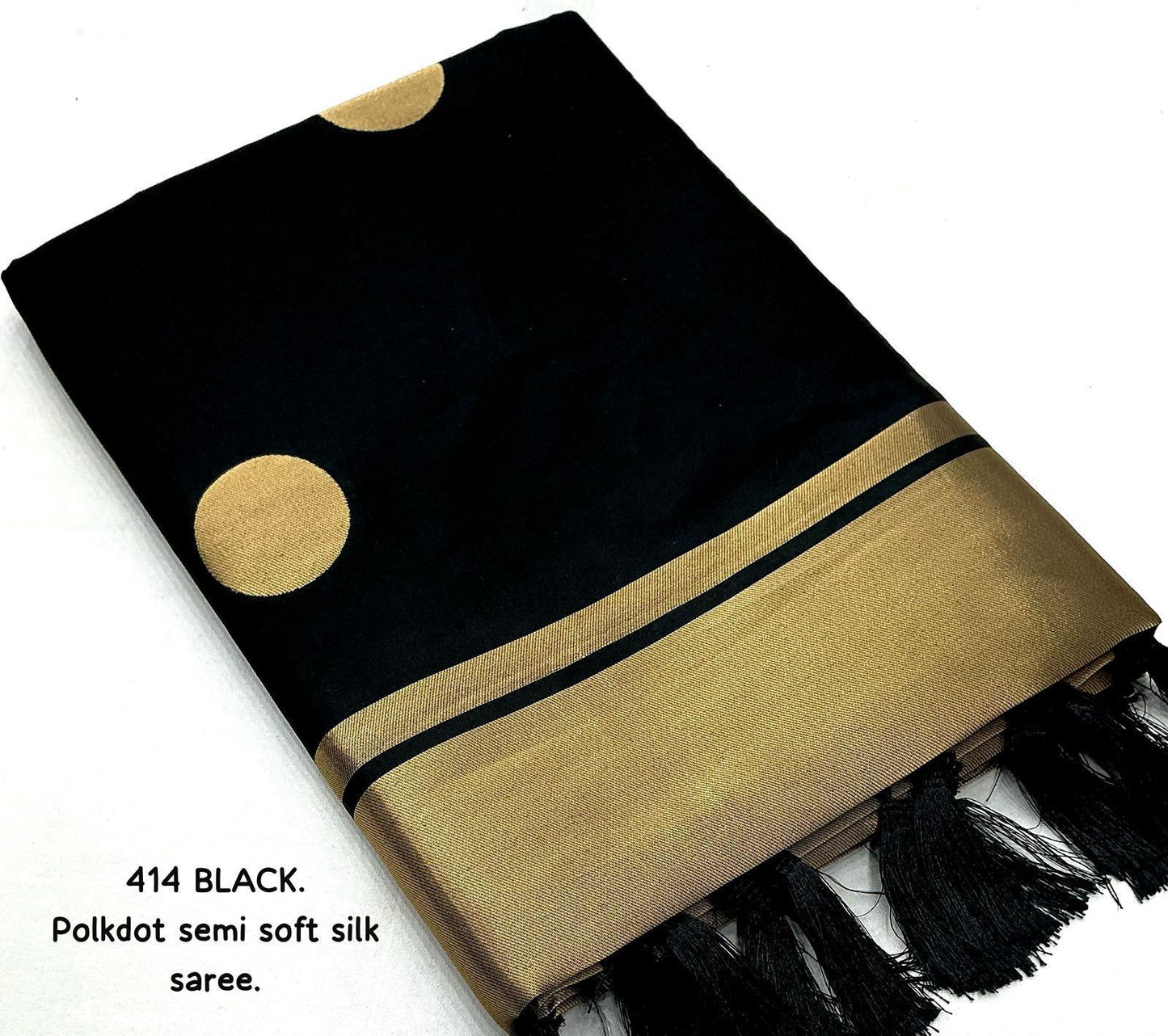 AK-414 BLACK POLKI – Elegant Semi Soft Silk Zari Woven Saree