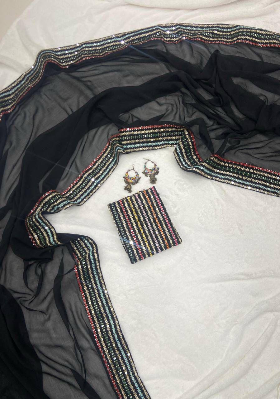 Designer Georgette Saree with Embroidered Multicolor Blouse