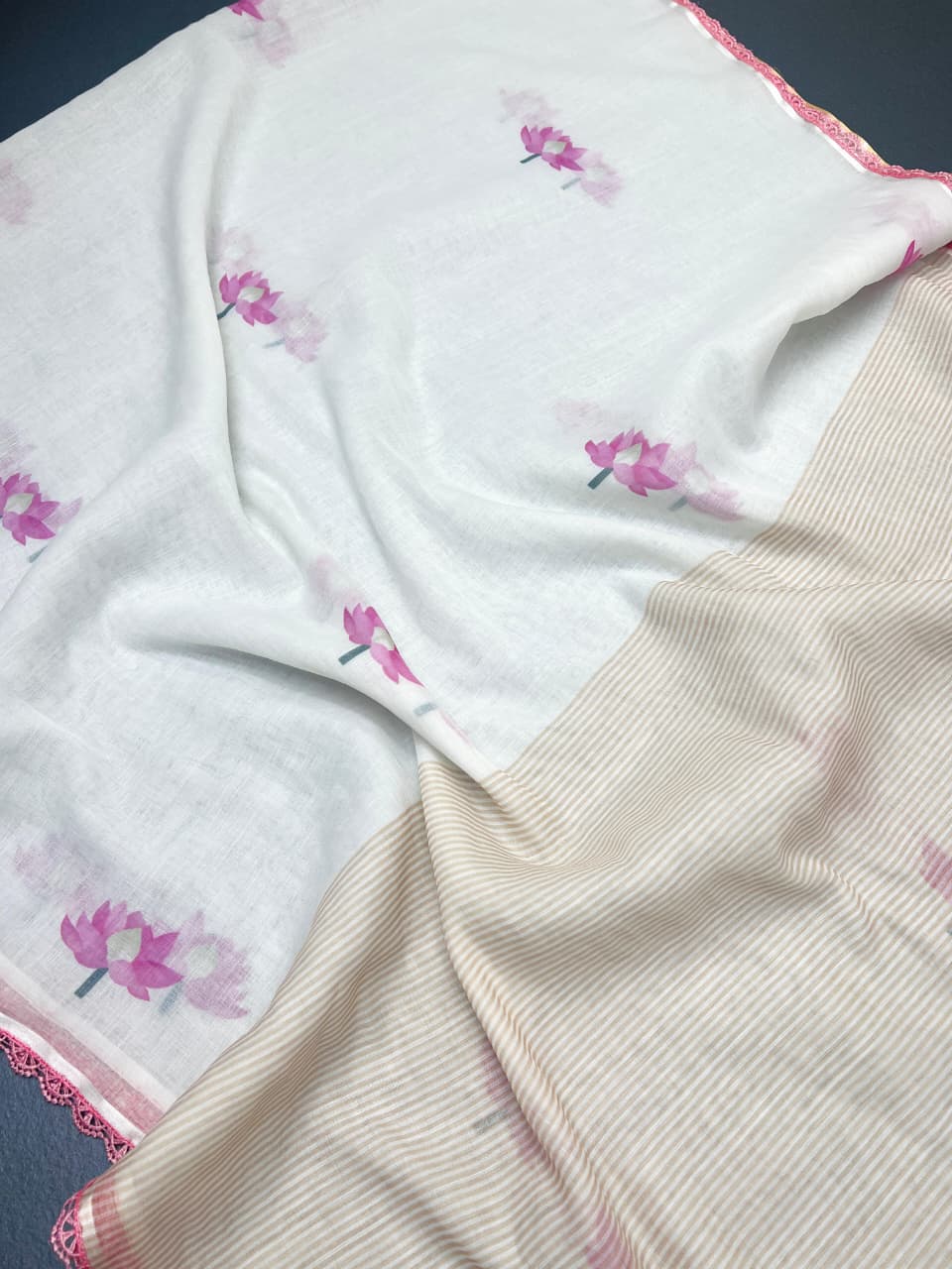 MG589 – Mangalya Linen Saree with Fancy Lace Border