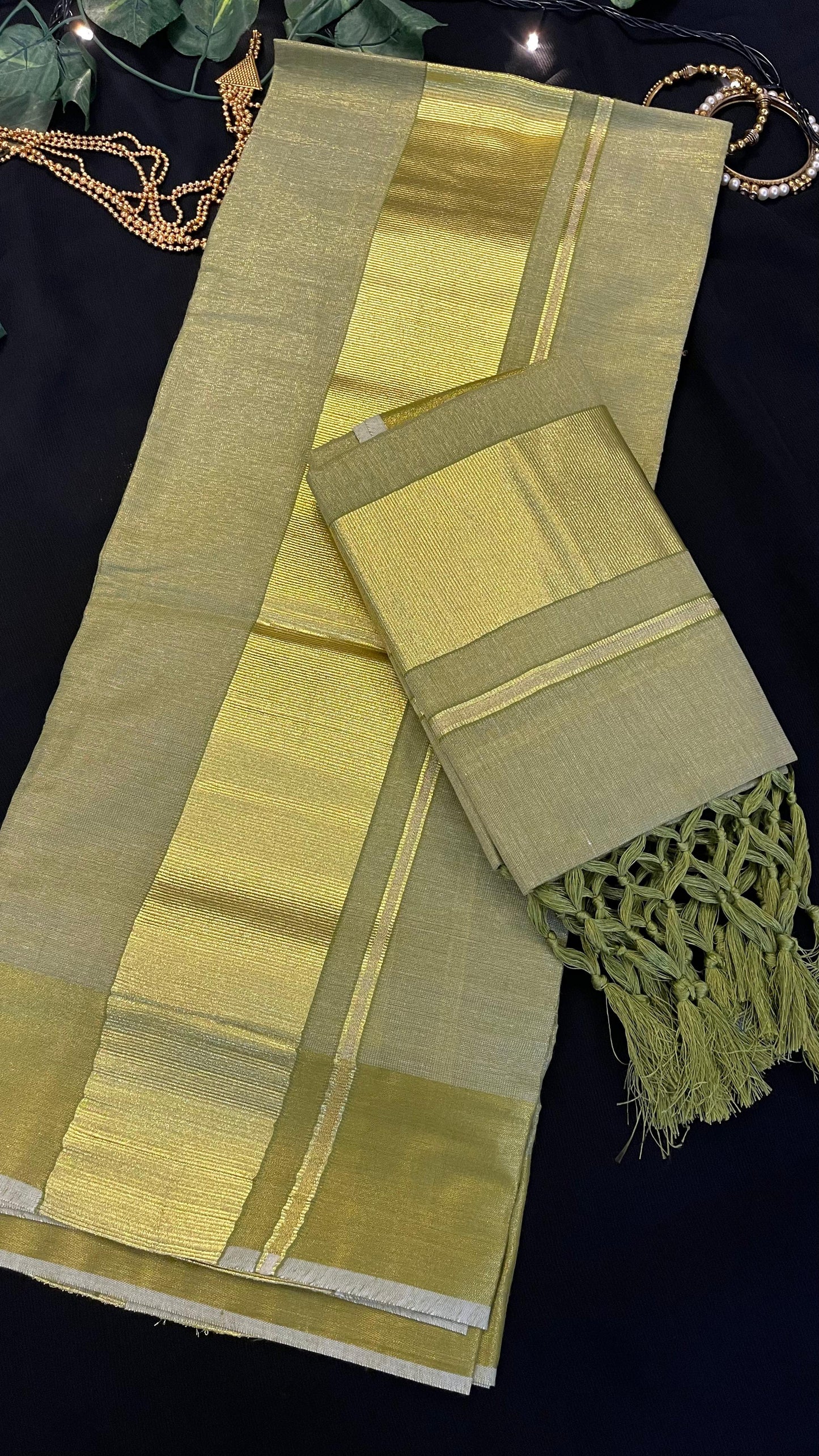 Colored Golden Tissue Silk Set Mundu