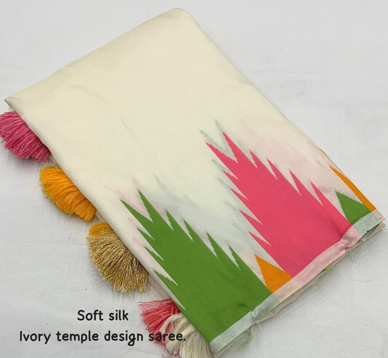 Semi Litchi Silk Sarees with Temple Border – Classic Thread Weaving Elegance