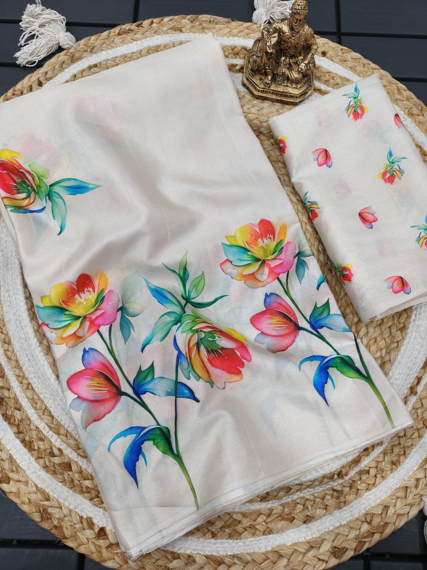 Semi Tussar Silk Sarees with Floral Print – Graceful Ready-to-Ship Elegance