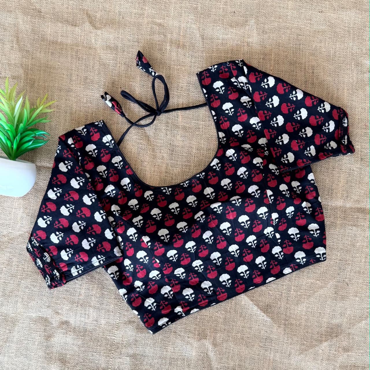 Ajrakh Cotton Side Elastic Stretchable Blouse Regular Size