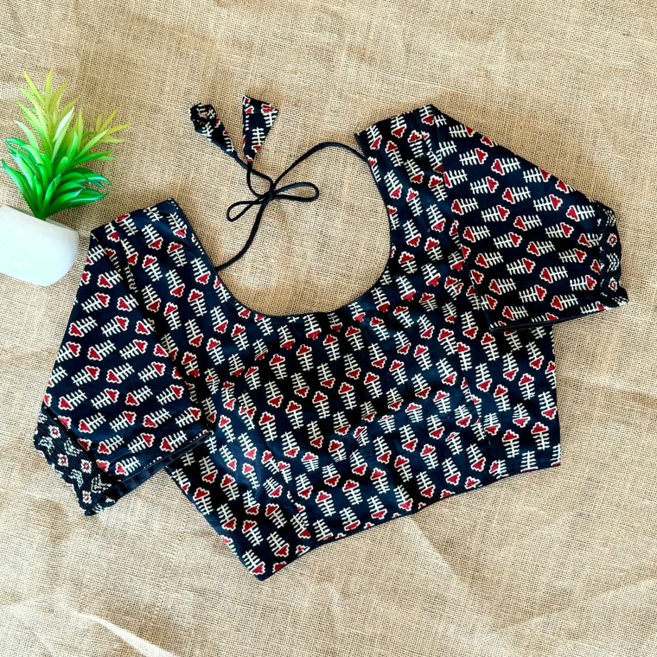 Ajrakh Cotton Side Elastic Stretchable Blouse Regular Size