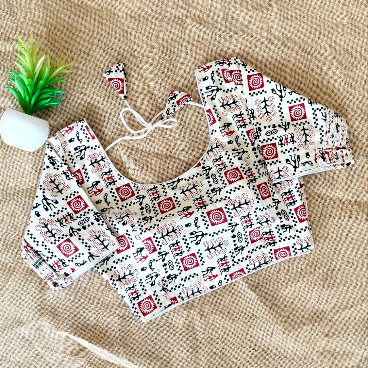 Ajrakh Cotton Side Elastic Stretchable Blouse Regular Size