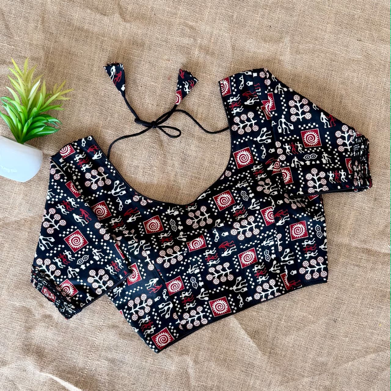 Ajrakh Cotton Side Elastic Stretchable Blouse Regular Size