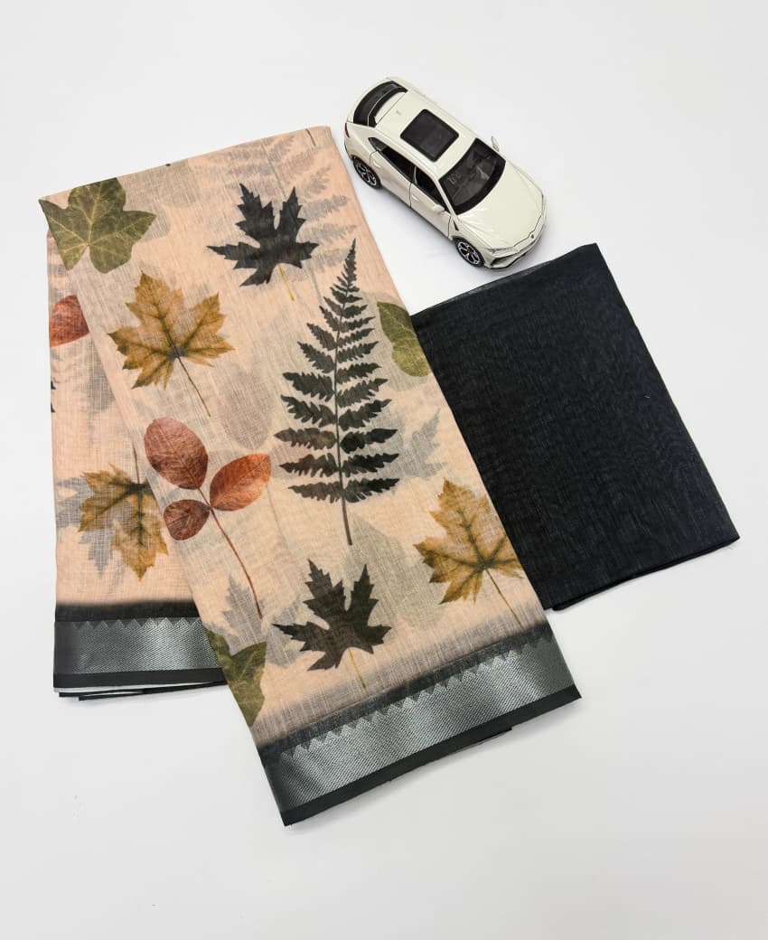 Linen Slub Cotton Floral Sarees – 65 AED