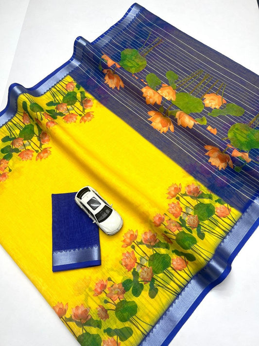 Linen Slub Cotton Floral Sarees – 59 AED