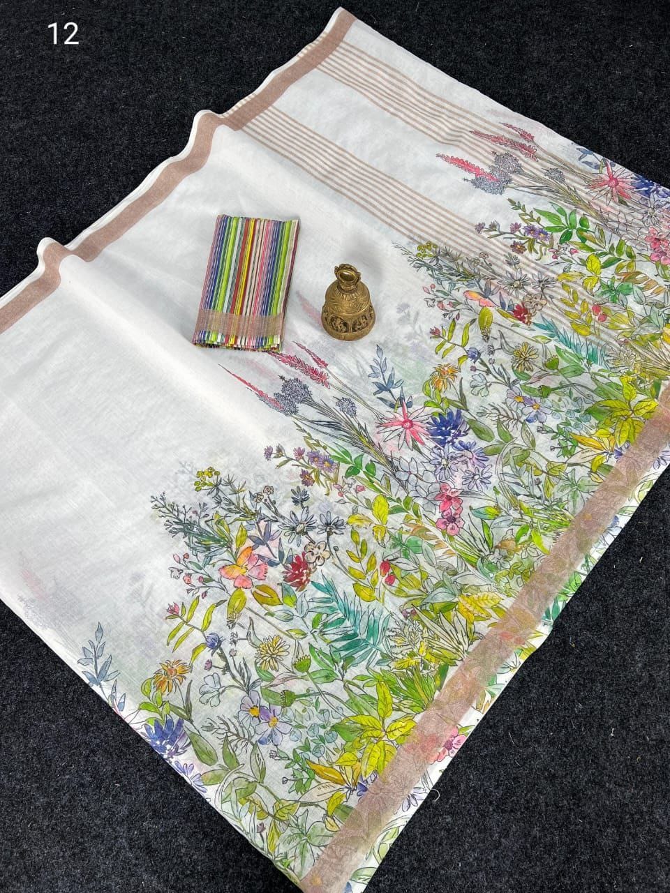 Linen Slub Cotton Floral Sarees – 59 AED