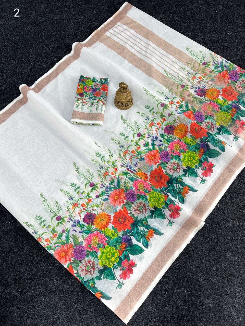 Linen Slub Cotton Floral Sarees – 59 AED