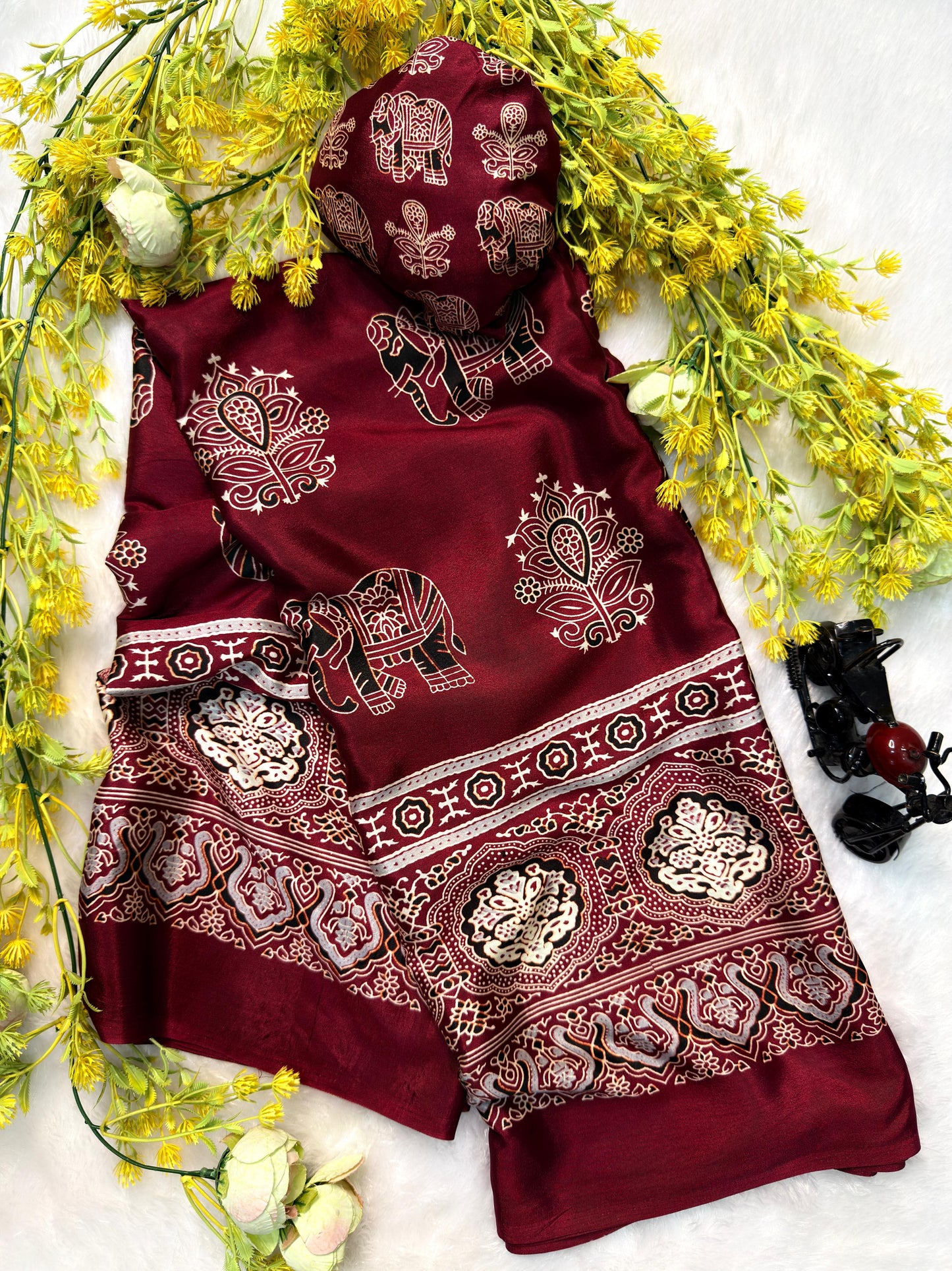 Ajrakh Crepe Silk Saree – 59 AED