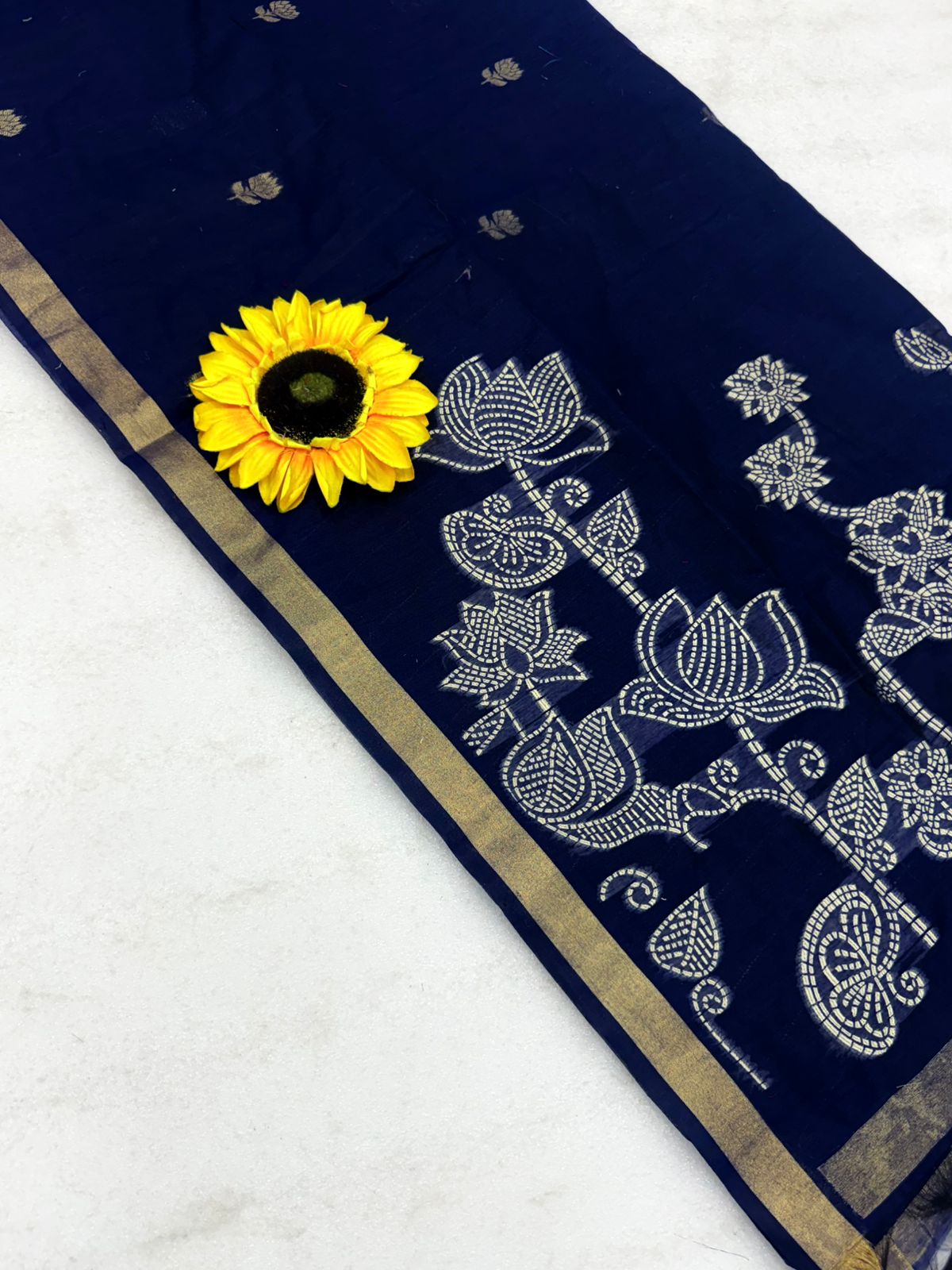 Muga Cotton Saree with Meenakari Weaving & Motif Printed Pallu – 75 AED