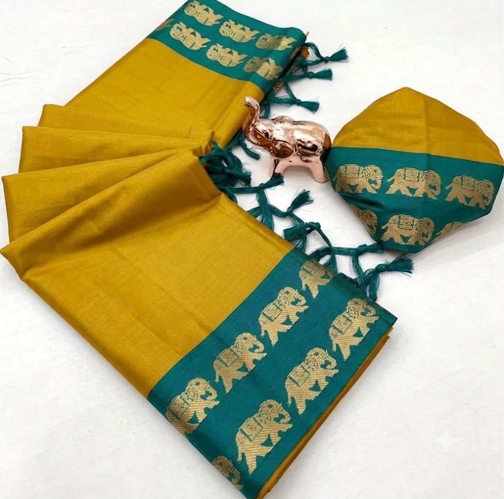 Cotton Silk Weaving Saree with Elephant Zari Weaving Borders – 50 AED