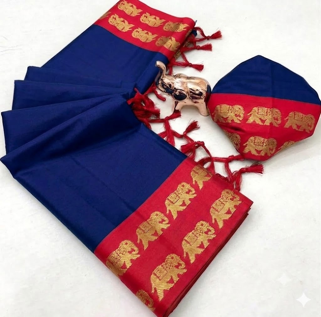 Cotton Silk Weaving Saree with Elephant Zari Weaving Borders – 50 AED