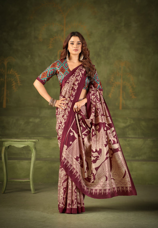 Soft Semi Tussar Silk Kalamkari Saree – 79 AED