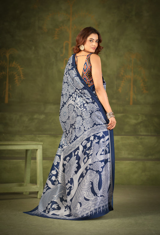Soft Semi Tussar Silk Kalamkari Saree – 79 AED