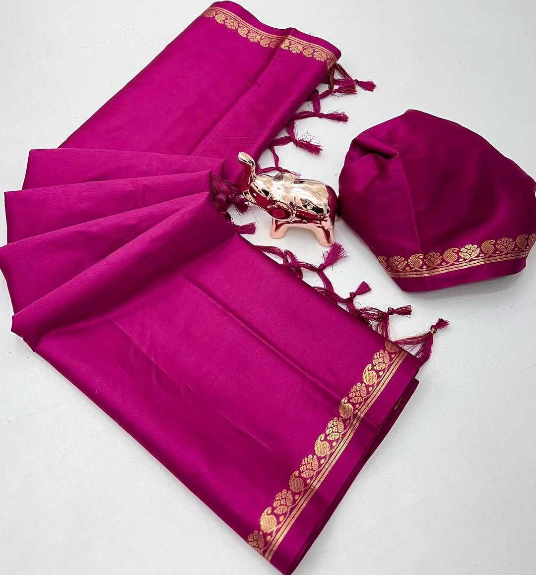 Soft Viscose Crepe Silk Saree with Golden Borders – 59 AED