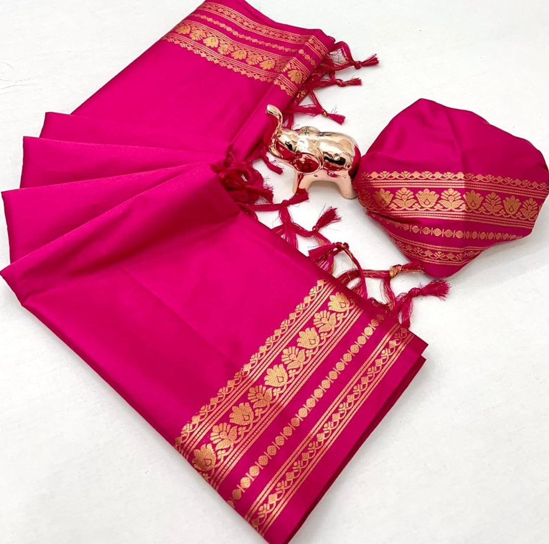 Soft Viscose Crepe Silk Saree with Double Golden Borders – 65 AED