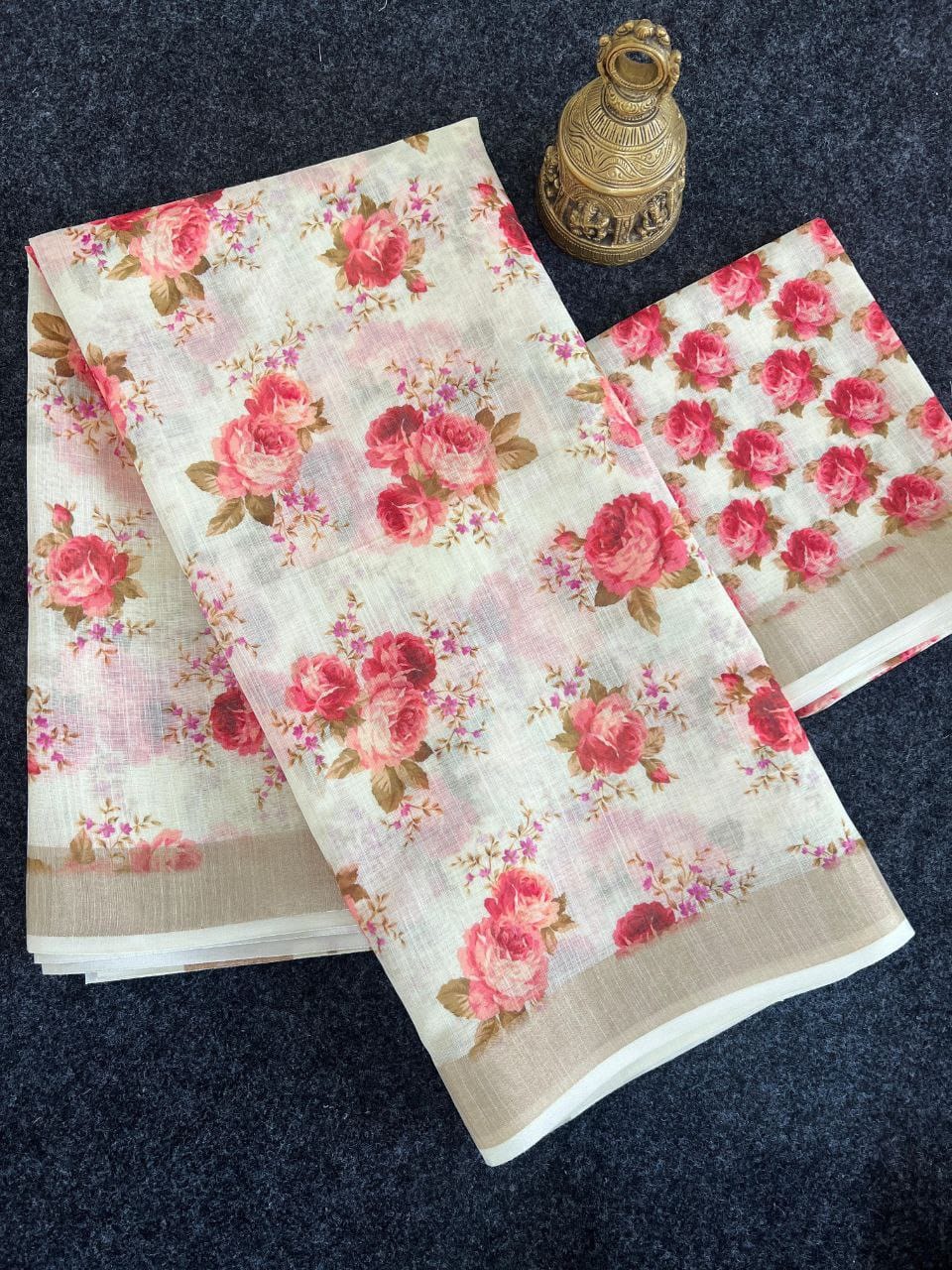 Linen Slub Cotton Floral Saree – 59 AED