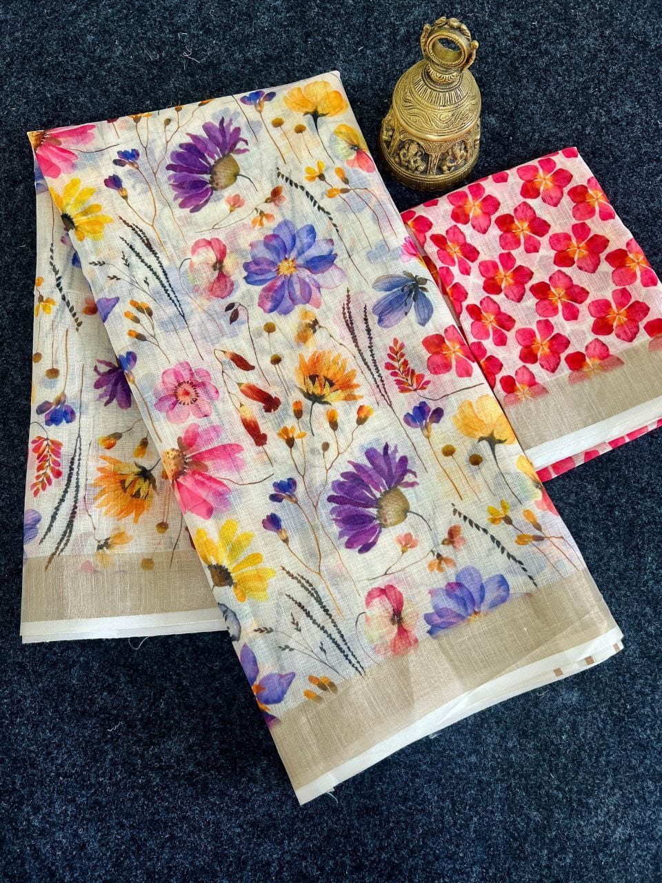 Linen Slub Cotton Floral Saree – 59 AED