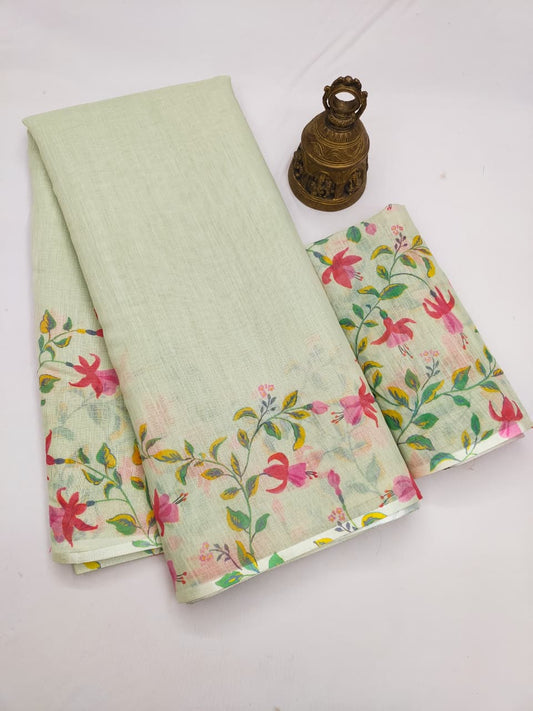 Linen Slub Cotton Floral Saree – 59 AED