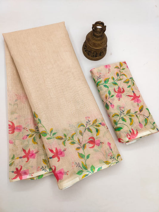 Linen Slub Cotton Floral Saree – 59 AED