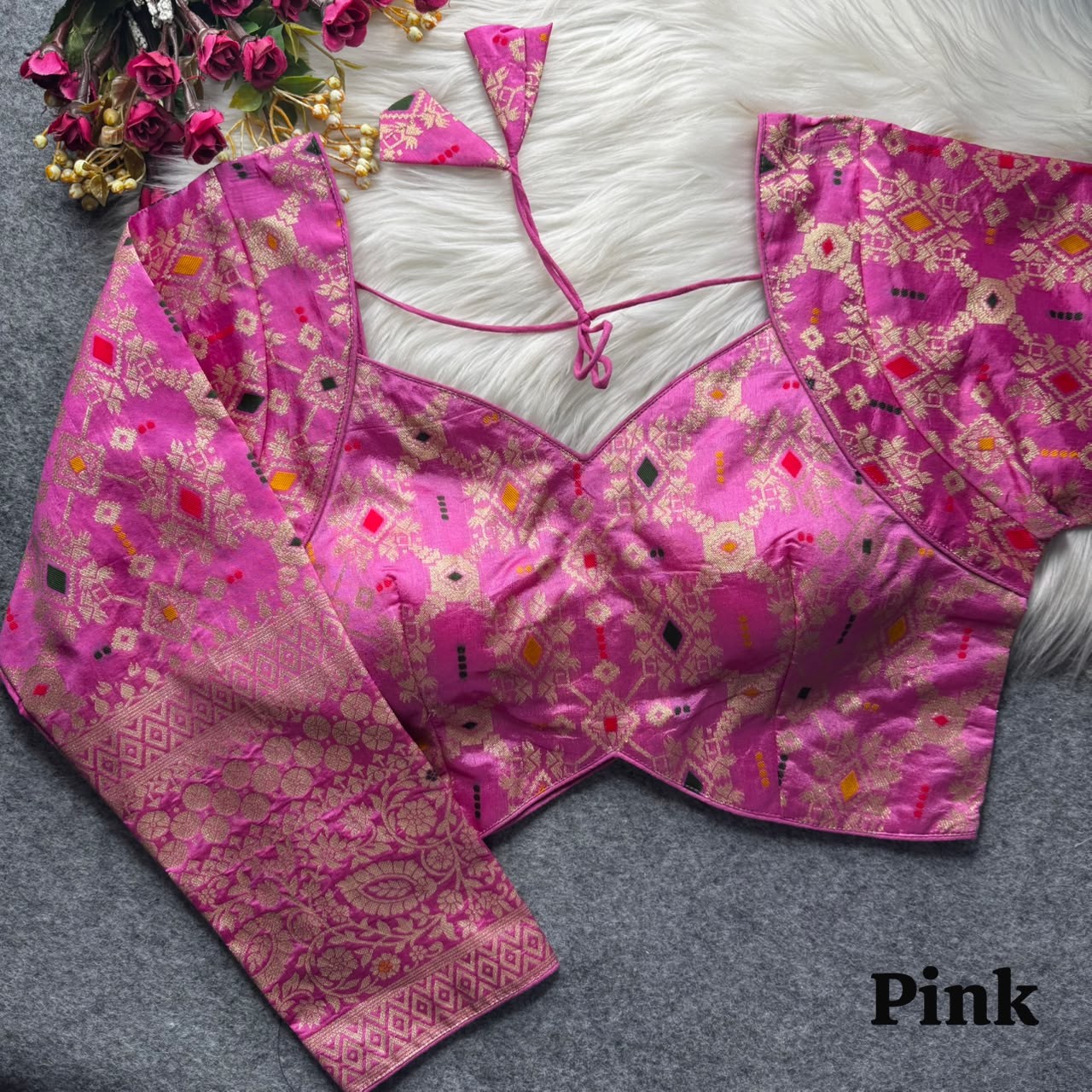 Meenakari Brocade Silk Readymade Long Sleeve Blouse – 50 AED
