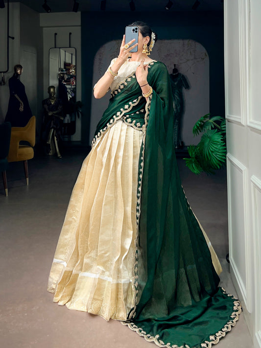 Jacquard Zari Checked Silk Readymade Dhavani / Half Saree Collection – 119 AED