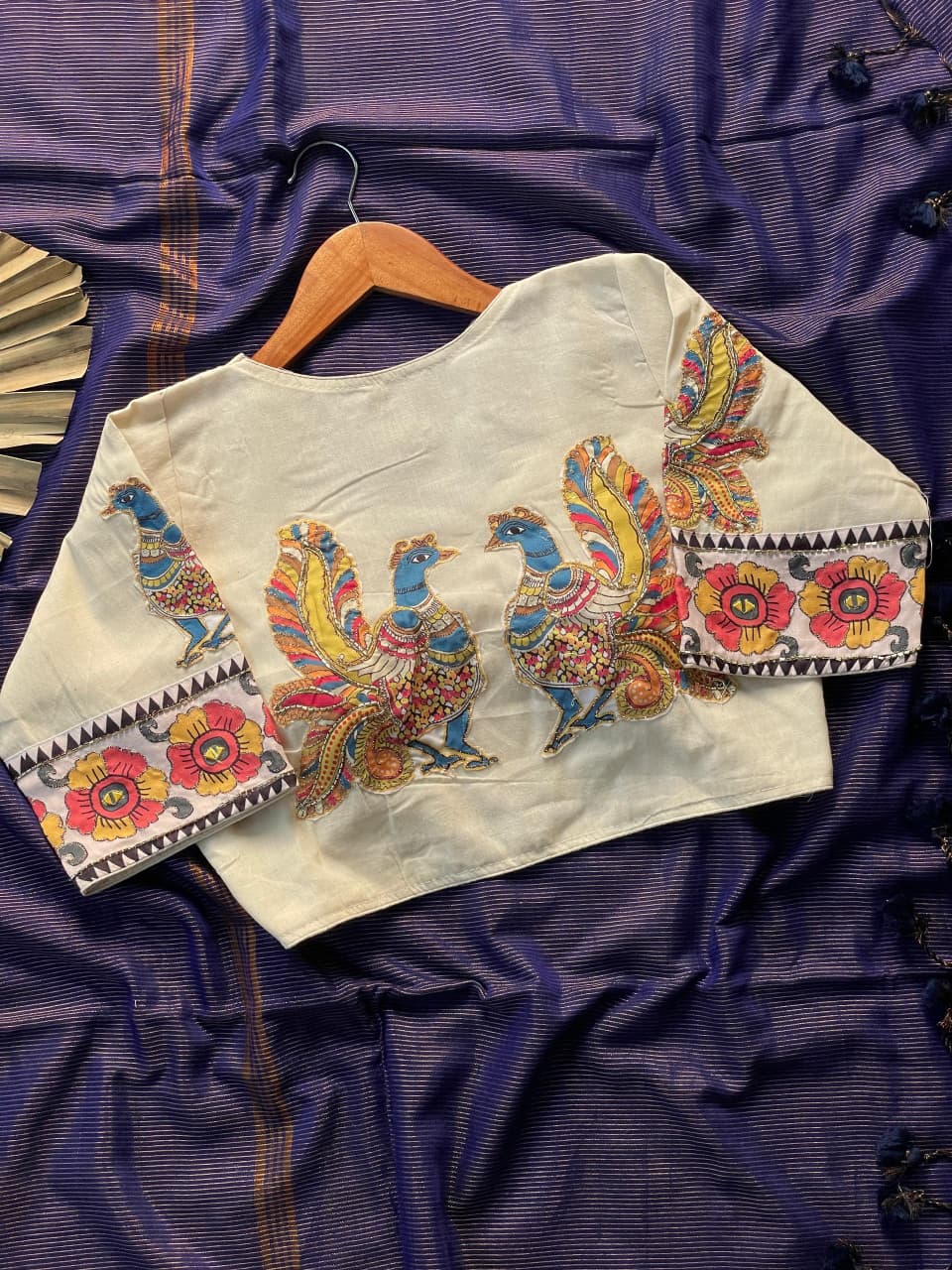 Khadi Cotton Zari Striped Saree with Appliqué & Bead Work Readymade Blouse – 99 AED