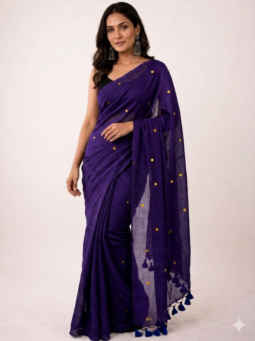 Khadi Cotton Saree with Gini Sequence Work – 65 AED