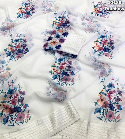 Soft Georgette Chiffon Floral Saree with Weaving Borders – 69 AED